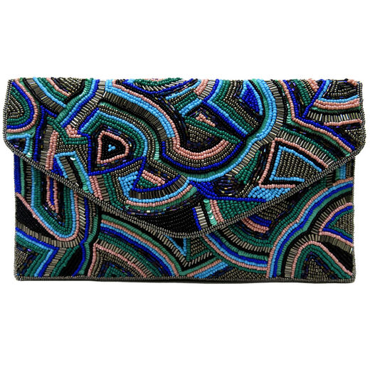 Green abstract beaded clutch