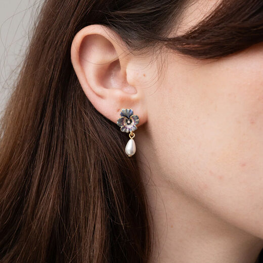 Pansy drop stud earrings by Fable England