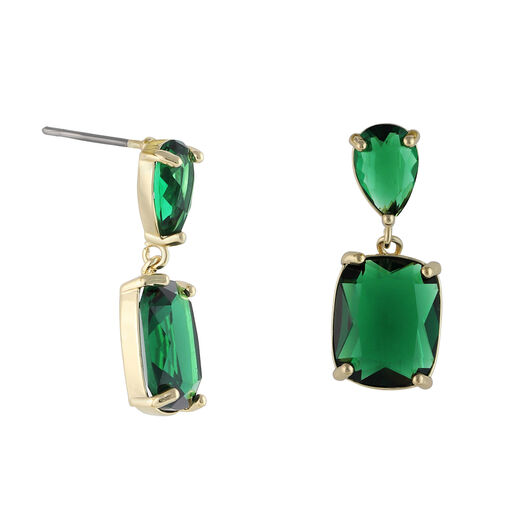 Green square drop stud earrings
