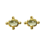 Stud gold earrings, each with a rectangular pale yellow stone in the centre.