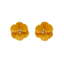 A pair of small stud earrings in the shape of a yellow flower.