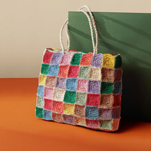 Multicoloured raffia tote bag