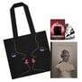 Set with embroidered large bag, postcard pack and exhibition book from the Schiaparelli: Fashion Becomes Art exhibition