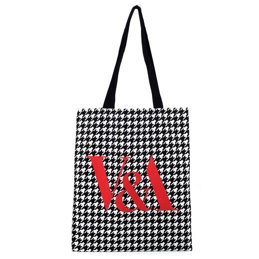 V&A White Houndstooth Pattern Cotton Tote Bag