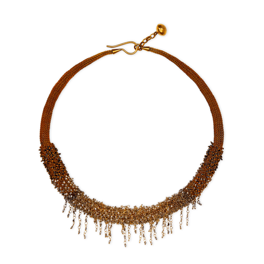 A brass beaded necklace.