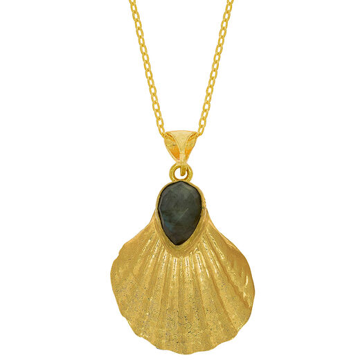 Labradorite shell pendant necklace by Ottoman Hands