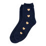 Navy socks with gold hearts