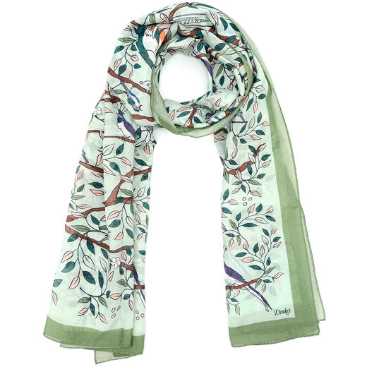 Green Birds and Flowers Print Scarf by Drake’s
