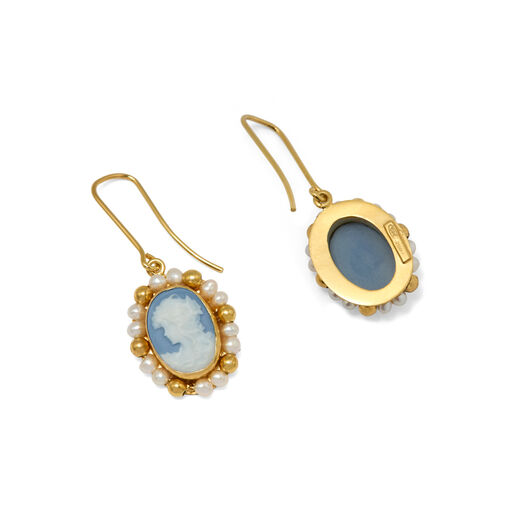 Hand-carved porcelain cameo hook earrings by Vintouch