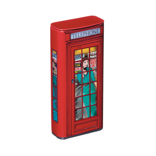 A red mint tin modelled on the classic London phone box.