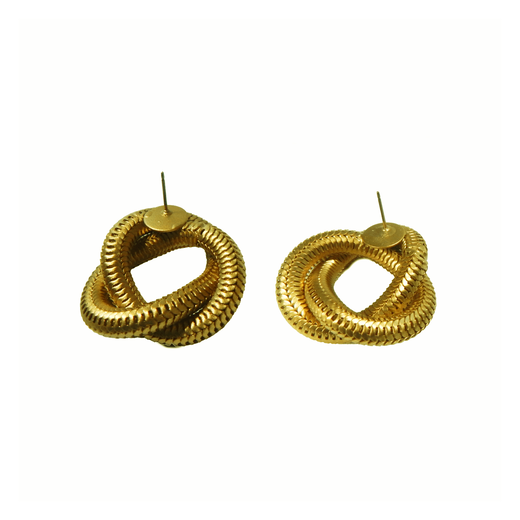 Detail of the back of a pair of gold plated stud earrings.