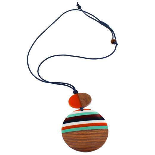 Stripy wood and resin pendant necklace
