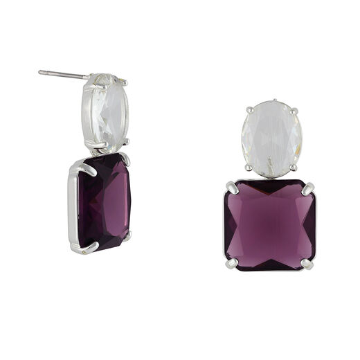 Purple square drop stud earrings