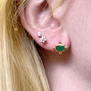 A close up of a woman's ear, wearing stud earrings.