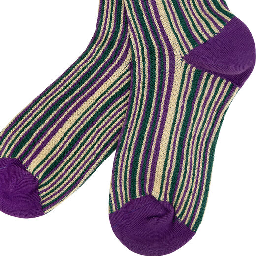 Purple and ecru stripe socks by Emin and Paul