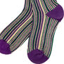 Purple and ecru stripe socks by Emin and Paul