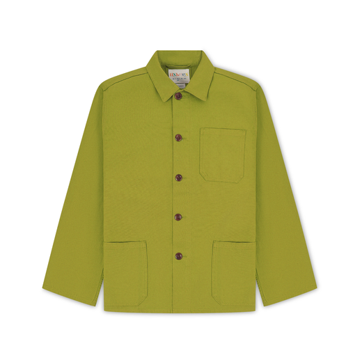 A lime green shirt with three front pockets.