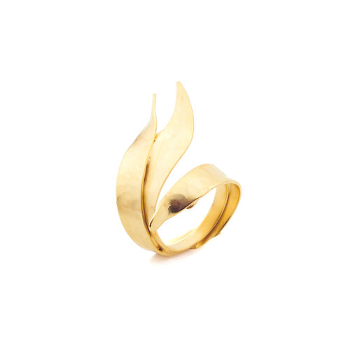 Hammered gold double leaf ring by Fo.Be