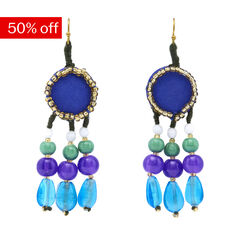 Blue silk beaded hook earrings