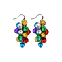A pair of hook earrings featuring a cluster of tiny jingle bells of various colours.