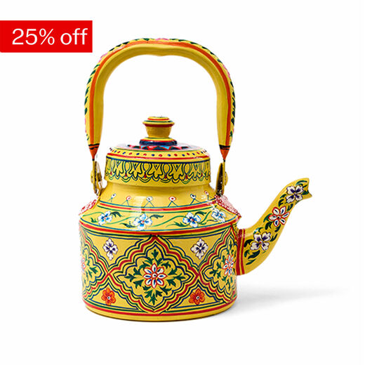 Decorative yellow floral tea kettle