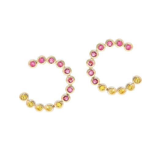 Spiral pink and yellow sapphire 9kt gold earrings by Luceir
