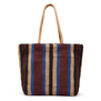 Large square jute bag. The bag has a striped pattern in blue and brown.