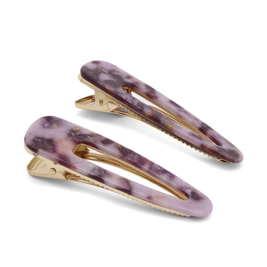 Purple marbled hair clips