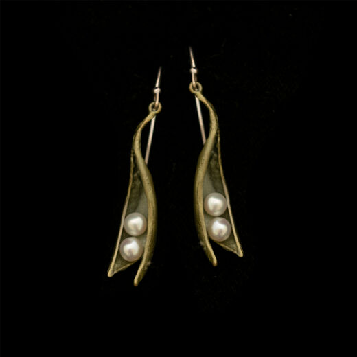 Two pearl pea pod hook earrings by Michael Michaud