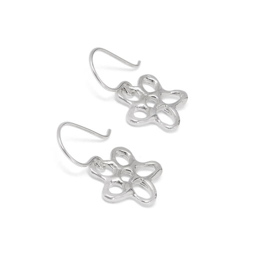 Flower shaped silver earrings with hooks.