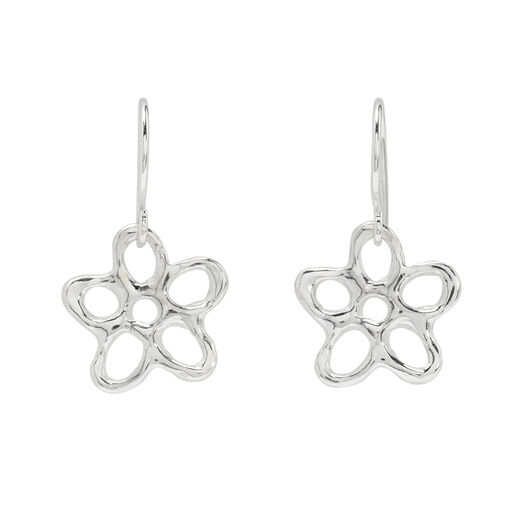 Recycled silver drop earrings in shape of a daisy.