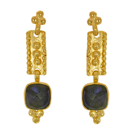 Labradorite long rectangle stud earrings by Ottoman Hands