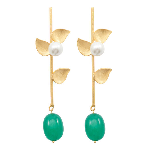 Linear pearl and green onyx stud earrings by Mine of Design