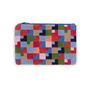 Zip pouch with a colourful embroidered pattern in blue, pink, red and green.