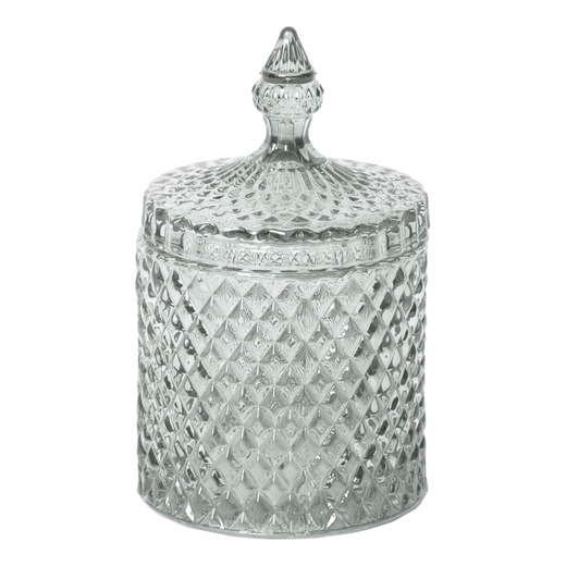 Fluted glass trinket jar in smokey grey