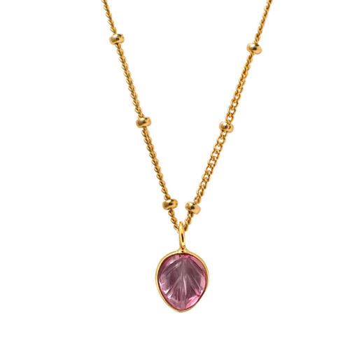 Pink tourmaline leaf necklace by Mirabelle