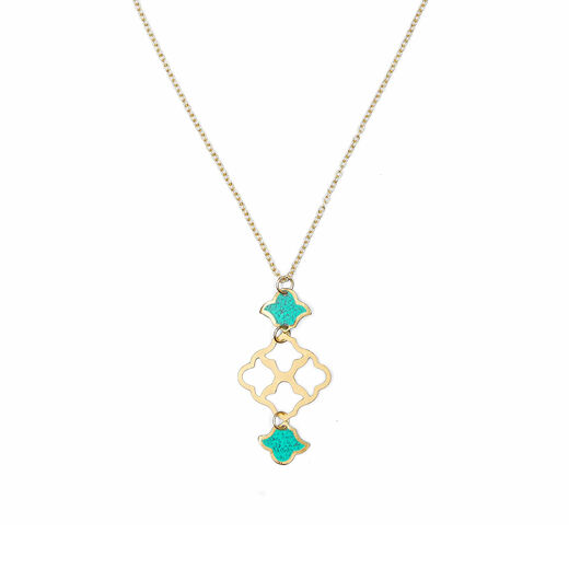 Golden necklace with green pendant inspired to the Jali architecture