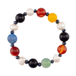Multicoloured beads and freshwater pearl bracelet