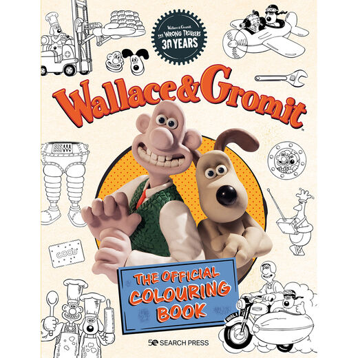 colouring book featuring illustrated scenes with Wallace & Gromit