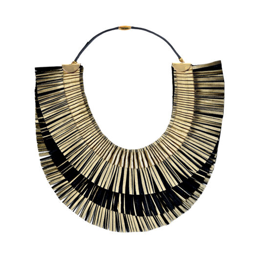 Gold and black layered fringe necklace by Alexandra Tsoukala