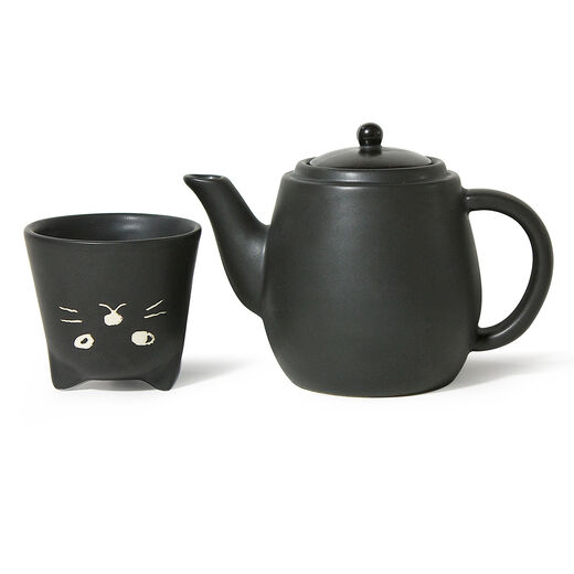 Black cat teapot set with cup