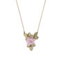 Delicate glass rose pendant necklace among hand painted bronze foliage