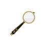 Magnifying glass&ndash;shaped enamel pin with gold finish and clear lens detail.