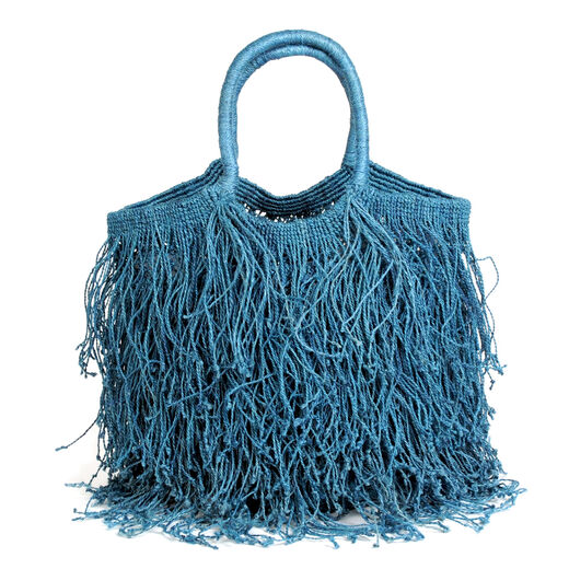 Small blue fringe bag by Maison Bengal
