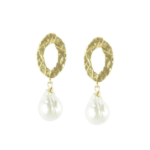 Almond pearl drop stud earrings by Mounir