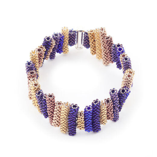 Indigo and gold rows bracelet by Beloved Beadwork