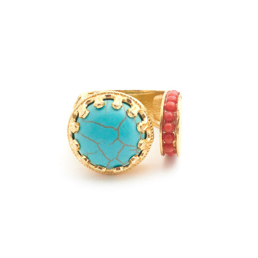 Turquoise and red agate open ring by Ottoman Hands