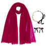 Vivid merino scarf and black ribbon jewellery set