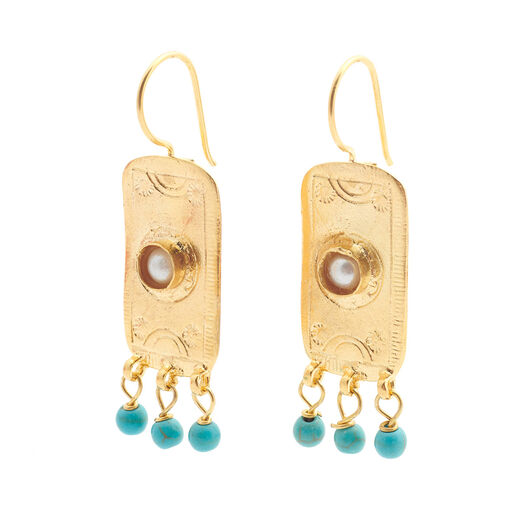 Rectangle and turquoise drops hook earrings by Ottoman Hands
