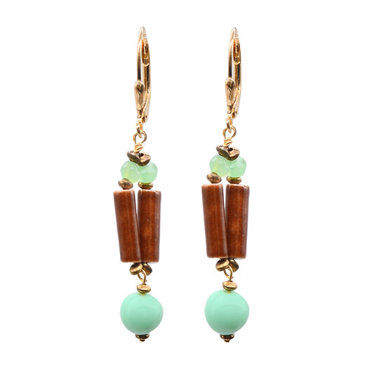 Turquoise and brown bar hook earrings by Joli